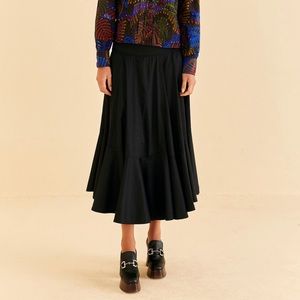 Farm Rio Black Ruffle Maxi Skirt